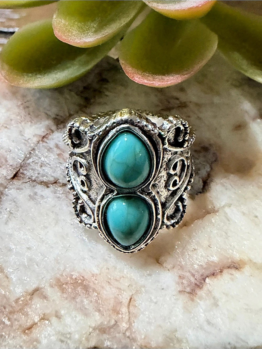 Turquoise-Tone Statement Ring